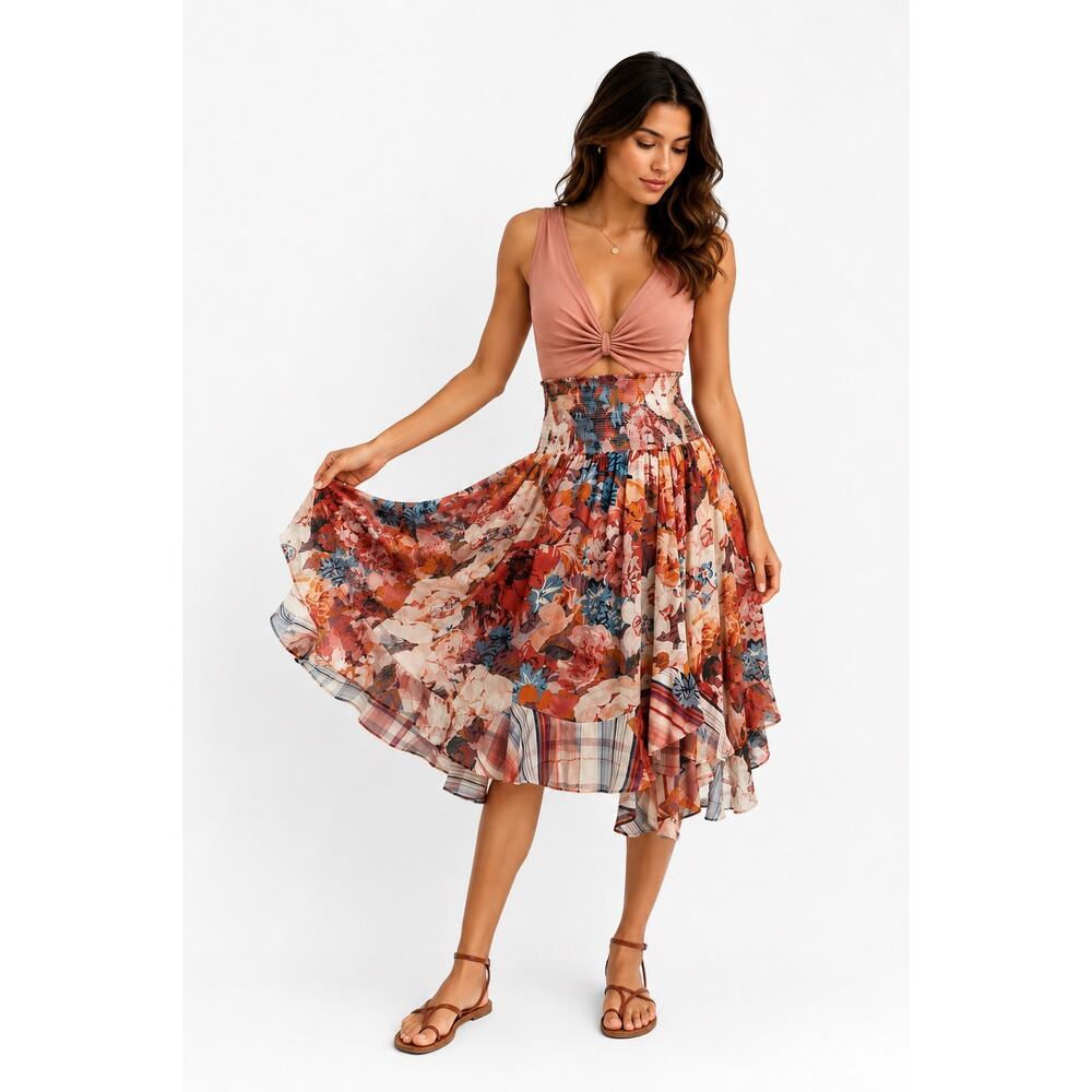 Anthro Akemi + Kin Patchwork Asymmetric Skirt Boho Romantic Festival Fairy Hippy